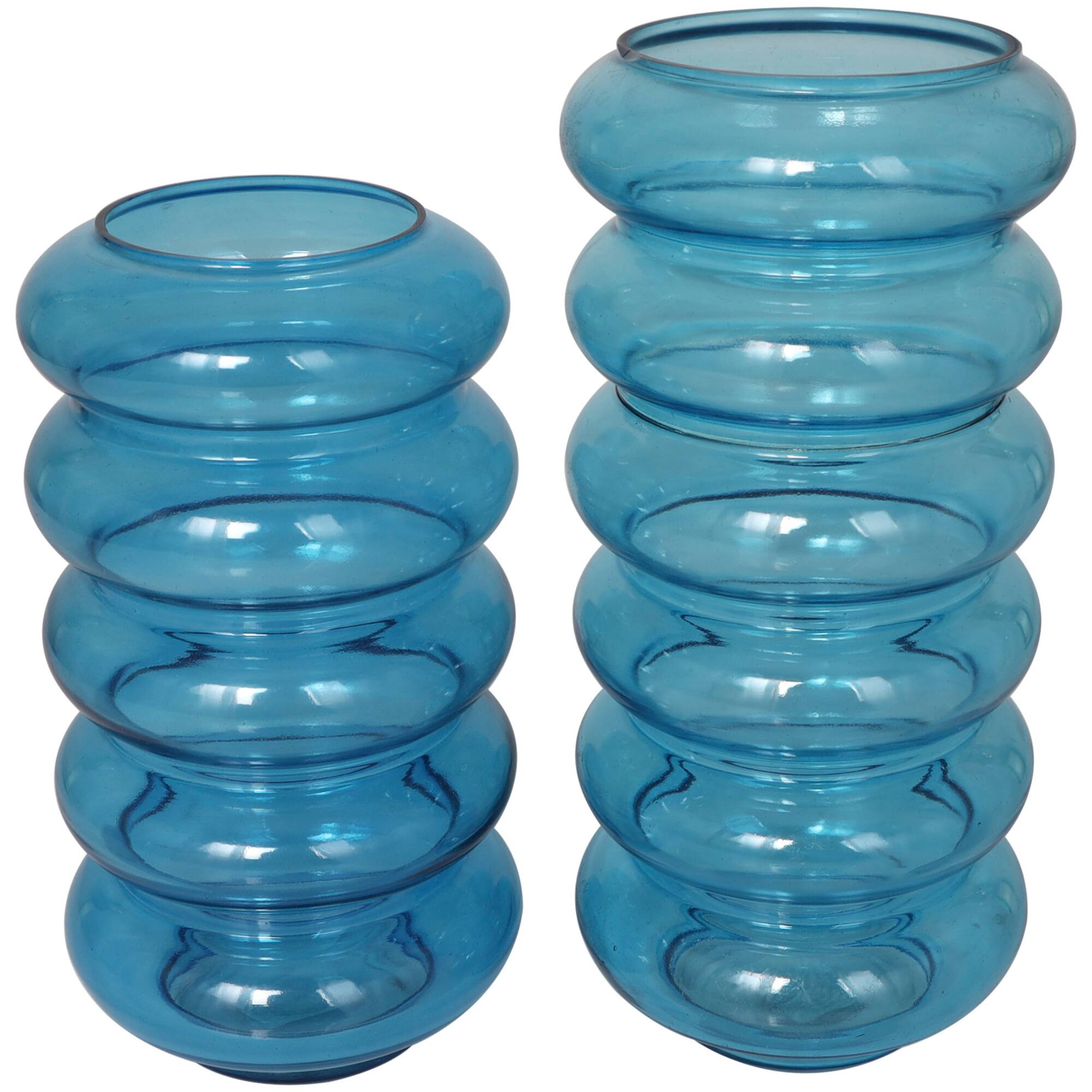 Blue Bubble Glass Vase Set
